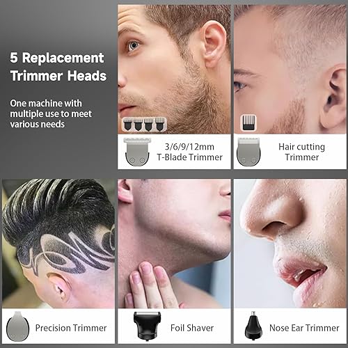Miniatura 6 de Cortadora de barba para hombres, cortapelos para hombres, kit de afeitado 5 en 1 para cara, bigote, cuerpo, oído, nariz, cortapelos de peluquería