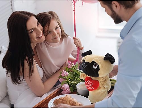 Miniatura 7 de DolliBu Marioneta de peluche con diseño de perro I Love You Dog Pug – Lindo animal de peluche con corazón y nombre personalizado para San Valentín,