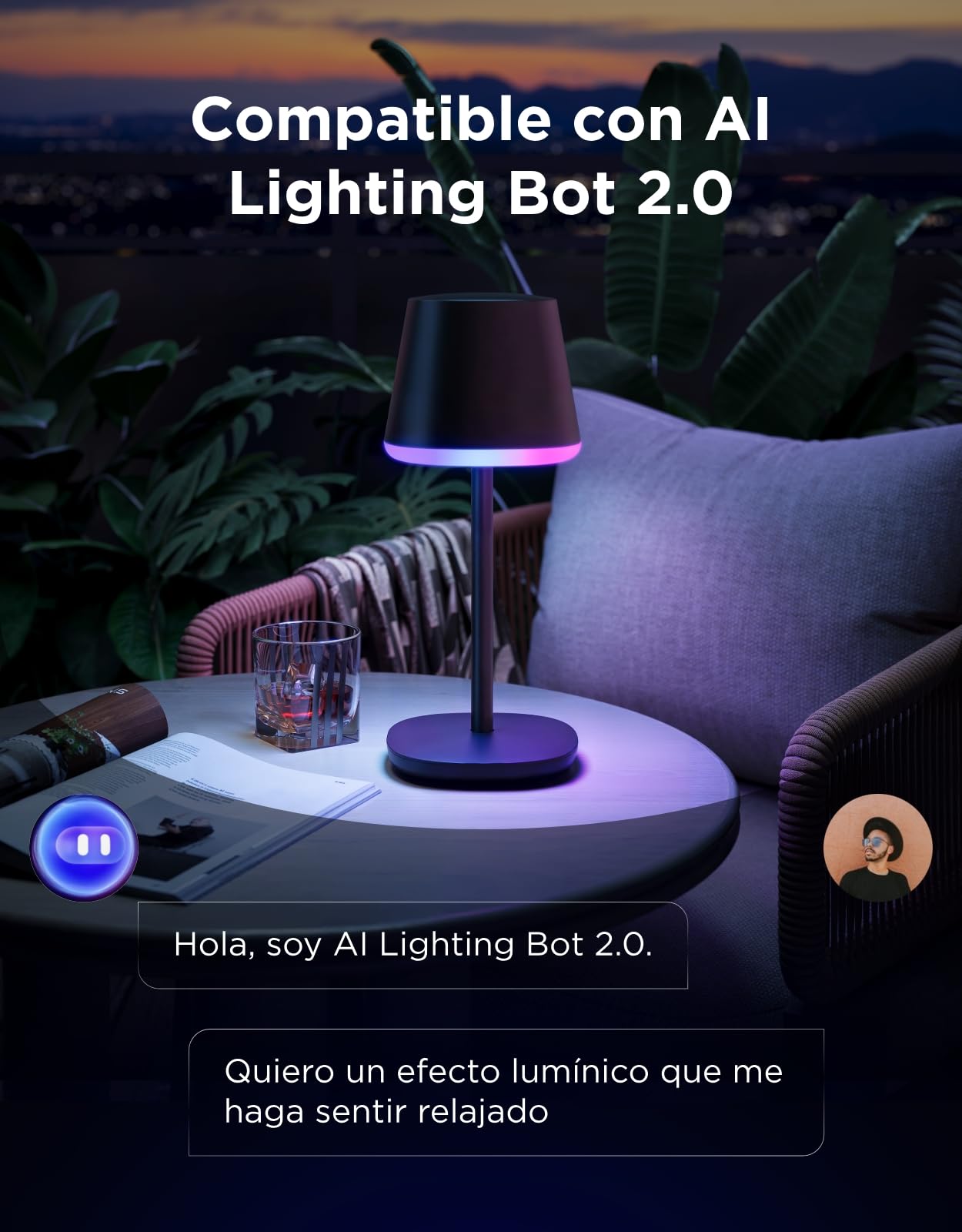 Govee RGBICWW Lamparas de Mesita de Noche, Lampara Mesita Noche LED | Compatible con Matter Alexa, 72 Escenas, 500LM Regulable, Recargable 4800mAh, 2700-6500K Lamp para Sala de Estar y Dormitorio