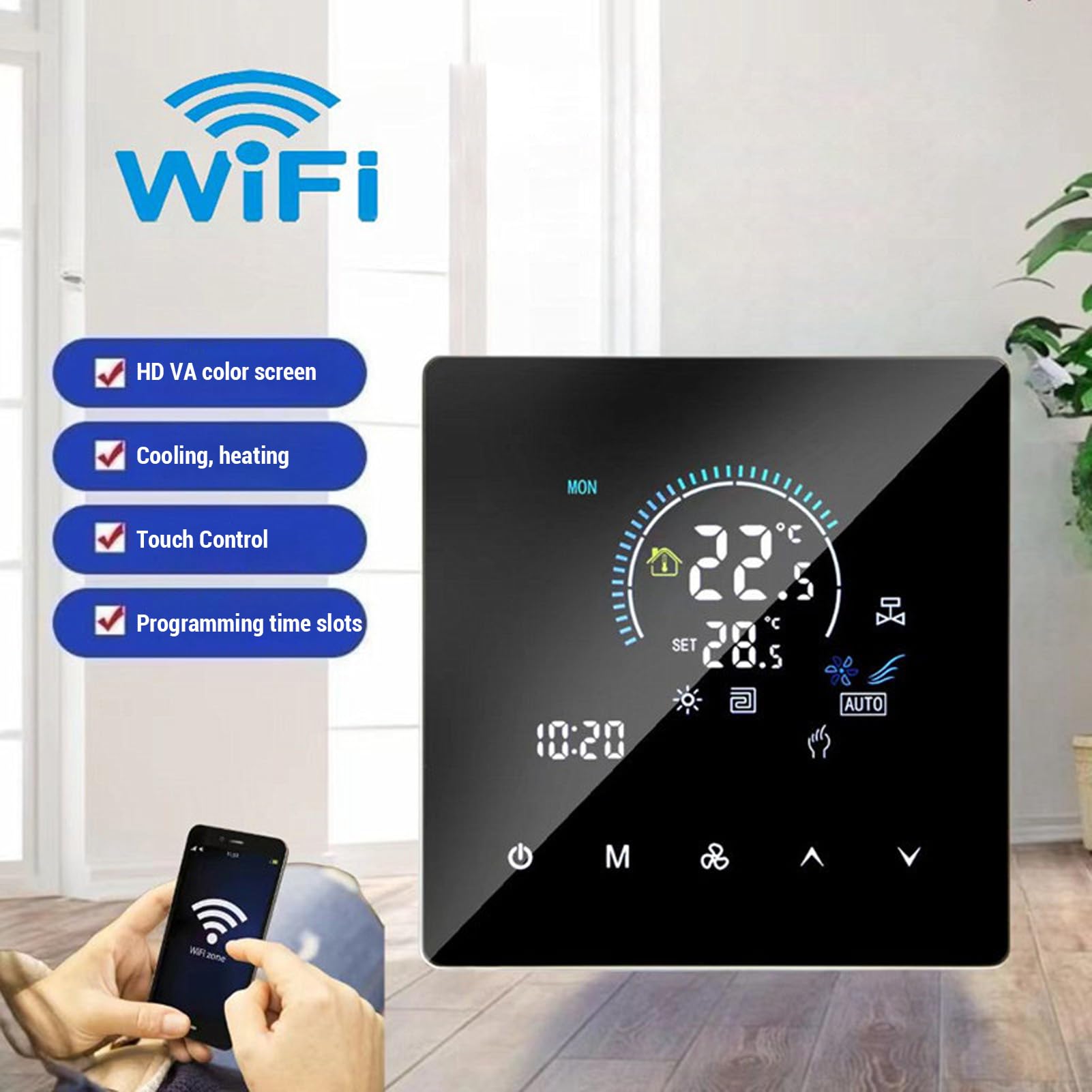 Smart Color Central Air Condither Thermostat Programowalny ekran dotykowy, z programowalnym zasięgiem 5-60 ℃ dla biur centrów handlowych hotele