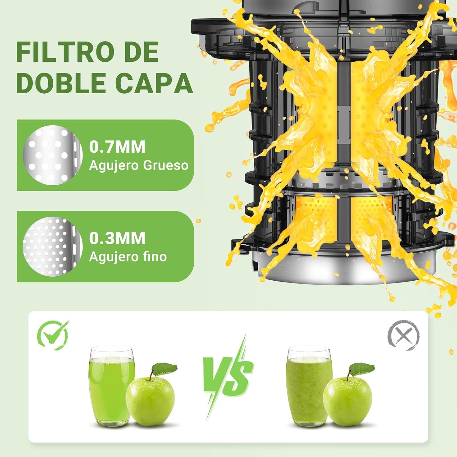 AMZCHEF Licuadora Para Verduras y Frutas Enteras - 200W Extractor De Zumos y Verdura - Licuadora Prensado En Frío Con La Mejora De Barrena, Filtro De Doble Capa, 2 Tazas, Motor Silencioso - Negro