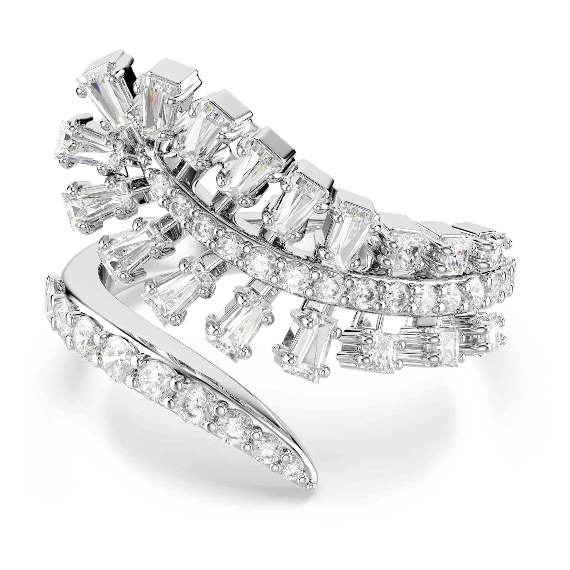 Swarovski Vienna Open Ring, Mixed Cuts, Feather, White, Rhodium Plated