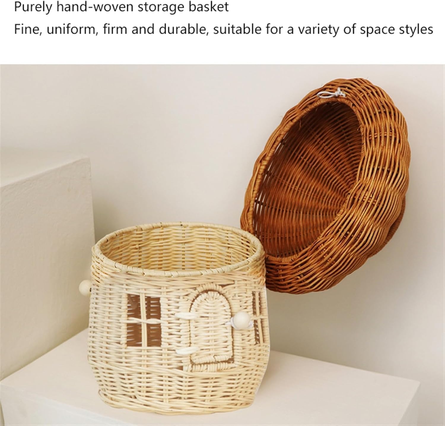Cesta de mimbre hecha a mano, cesta de almacenamiento de ratán, decoración de escritorio, accesorios de fotografía (cesta grande para setas)