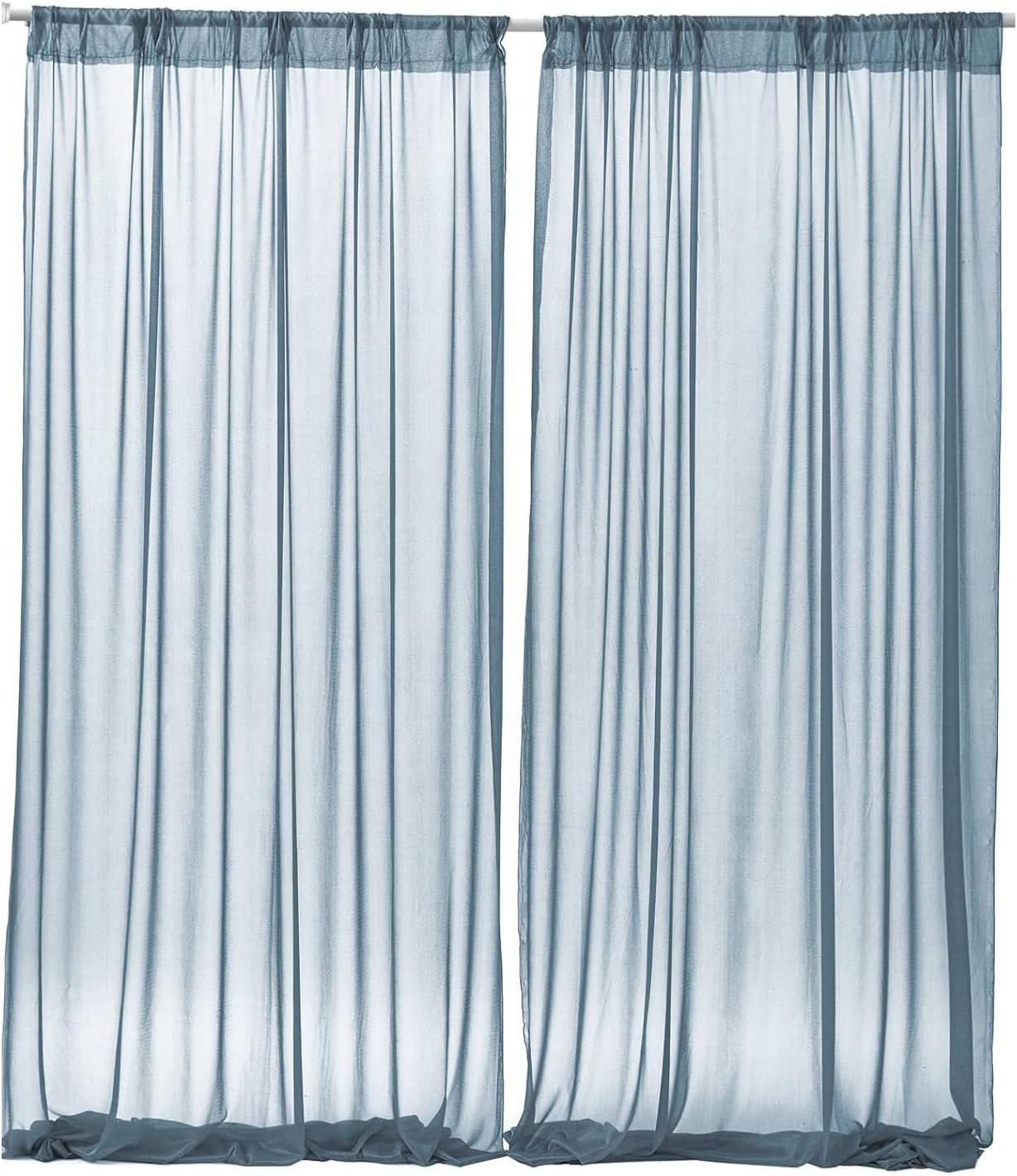 MDS - 6 Panels 5ft x 7ft Chiffon Photo Drapes Two Pages Curtain Voile Sheer Glimmer Wrinkle Free Photography Backdrop Backgrounds for Wedding Arch Ceremony Party Stage Decoration - Dusty Blue