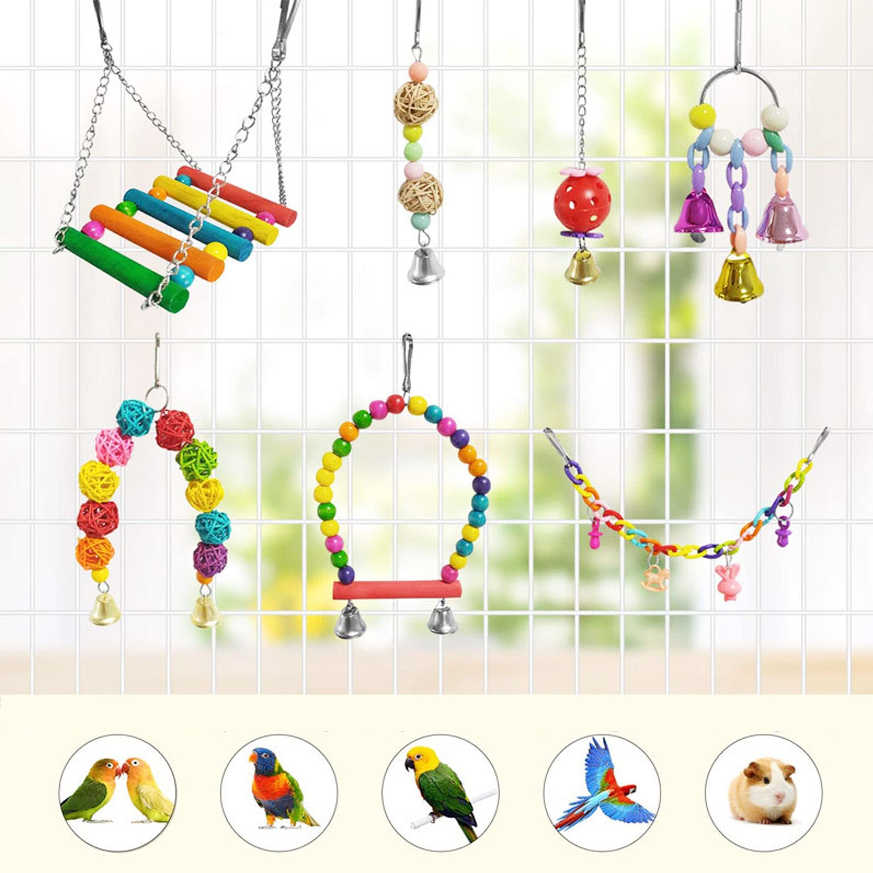 NA Allazone 17 Pz Giochi per Uccelli Pappagalli, Posatoi Giocattoli Gabbia, Giocattolo per L'addestramento degli Uccelli per Pappagallo, Cockatiel, Love Birds, Fringuelli