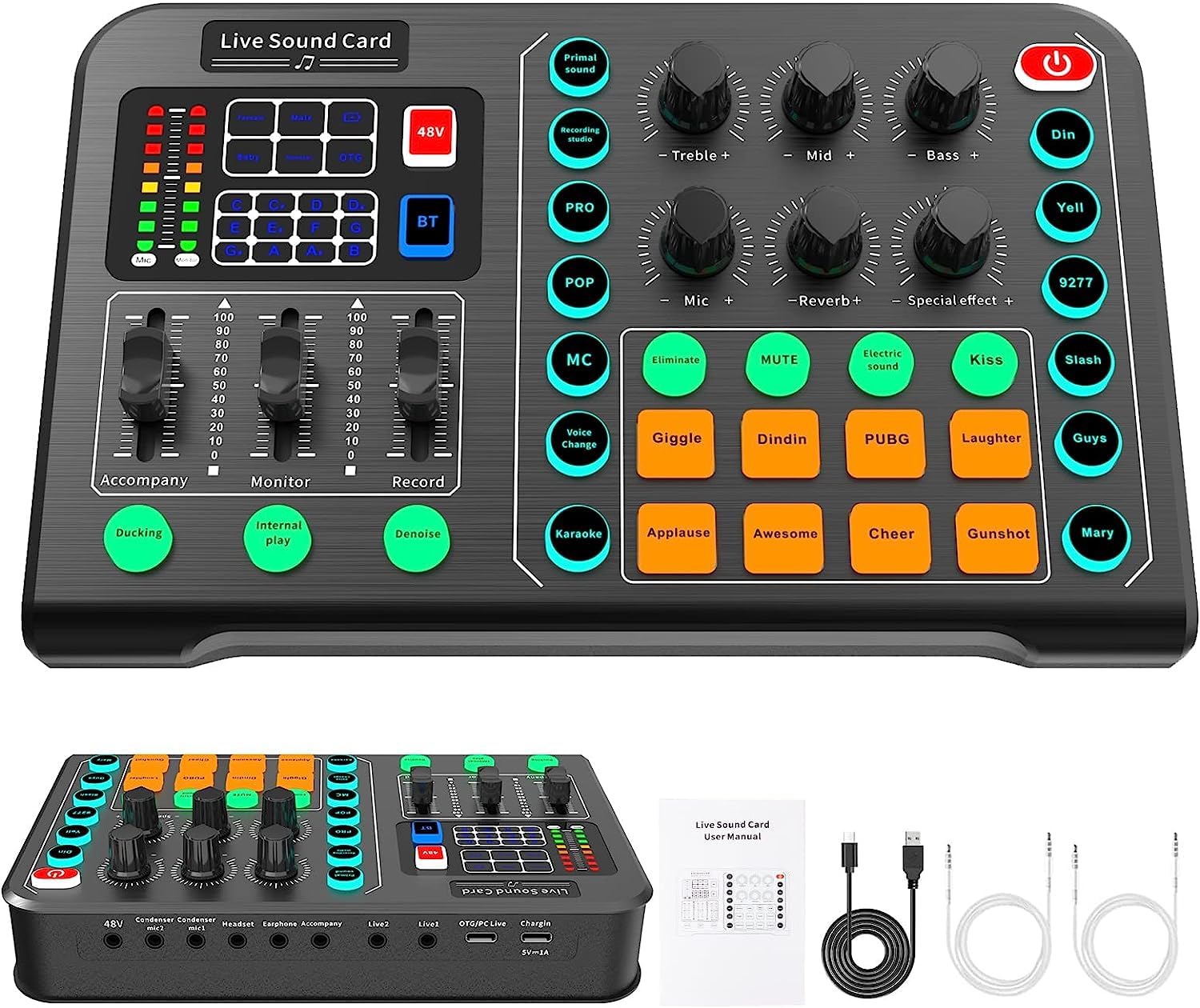 NALACAL Professional Audio Mixer, Podcast Equipment Bundle, Audio Interface with DJ Mixer Live Sound Card Effects and Voice Changer, for PC/Laptop/Phone/Streaming/Podcasting/Gaming