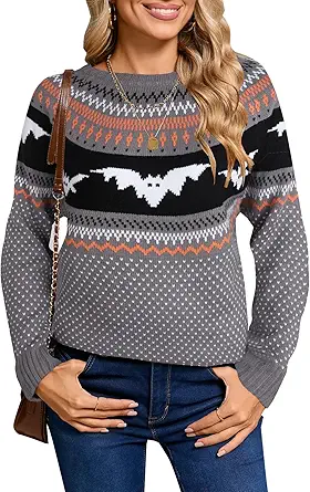 Women's Pullover Sweaters Long Sleeve Crew Neck Cute Multi-Hearts Knitted Casual Sweater