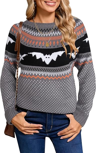 Women's Pullover Sweaters Long Sleeve Crew Neck Cute Multi-Hearts Knitted Casual Sweater