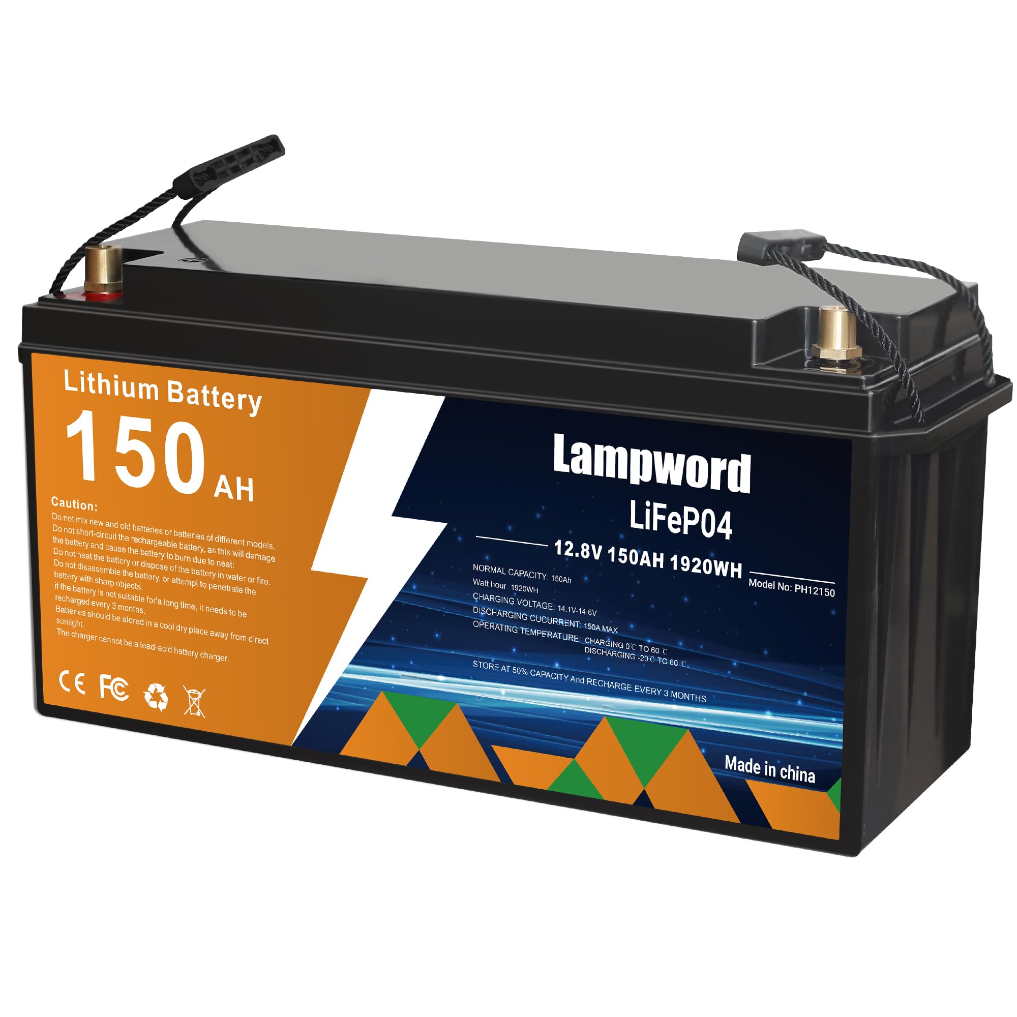 150AH Lithium Batteries 12v 4000+ Deep Cycle Lifepo4 Battery for Marine/Rv/Golf cart/Trolling Motor/Power Wheels/UPS 12v Battery, Built-in 150A BMS