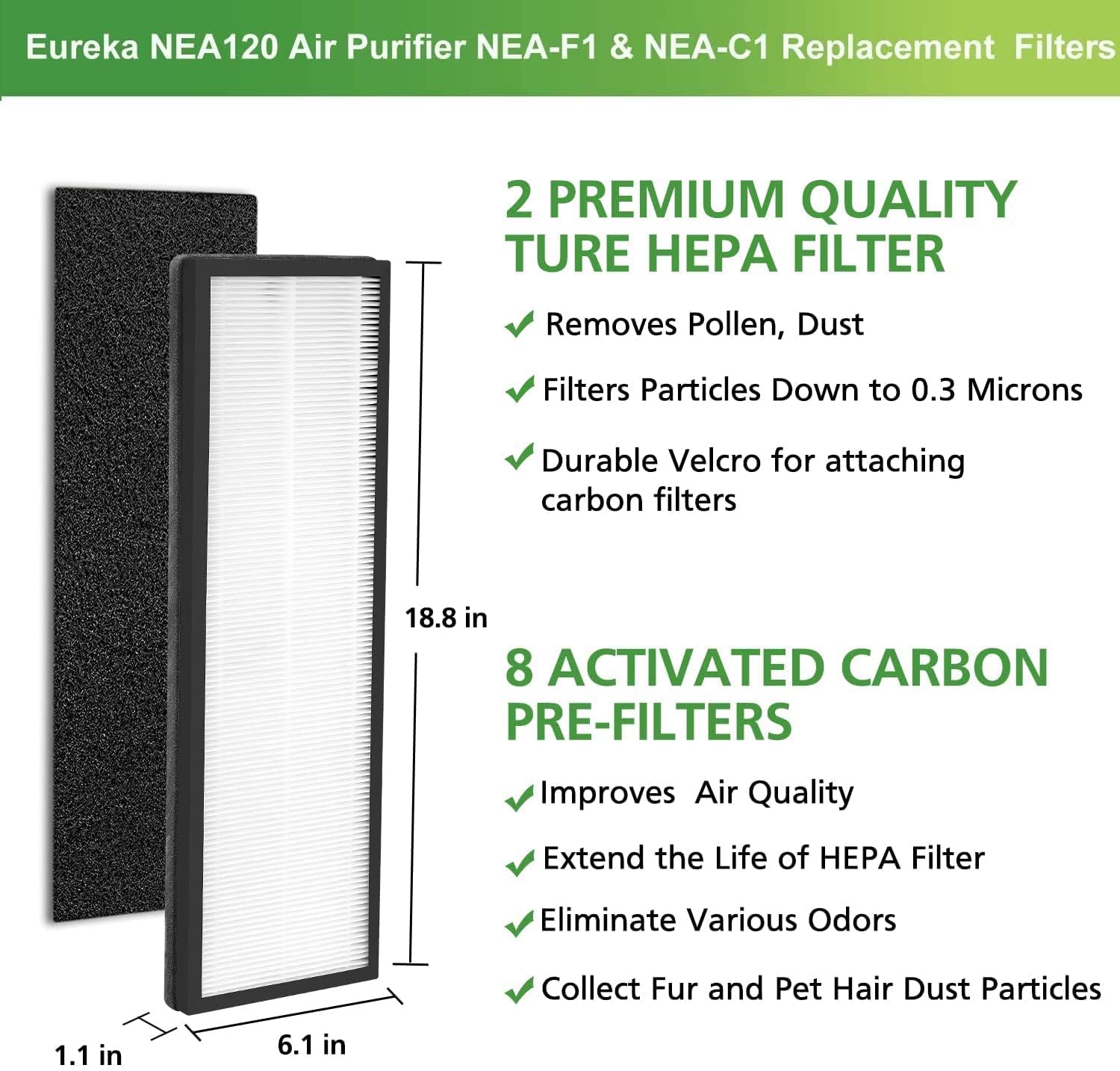 NEA-F1 Filtro HEPA de repuesto para purificador de aire Eureka NEA120 y Toshiba