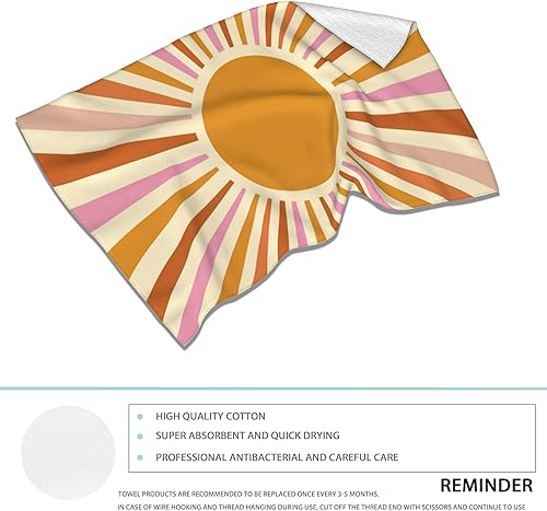 Miniatura 3 de CXULIN Paquete de 2 toallas de mano para baño, toallas decorativas retro boho con explosión de sol, toallas suaves altamente absorbentes para baño,