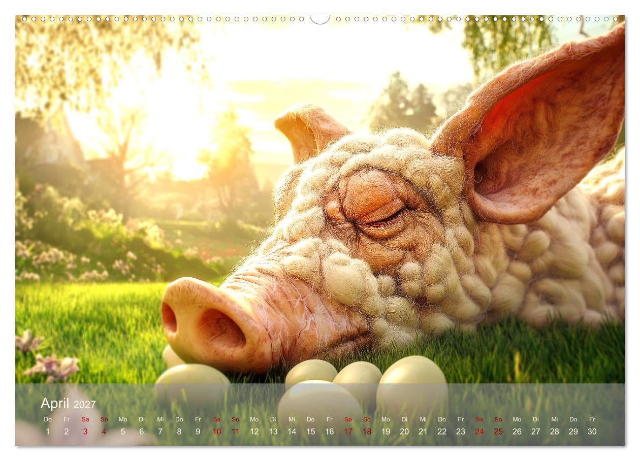 CALVENDO - Eierlegende Wollmilchsau – der lustige Kalender mit Fabelwesen (hochwertiger Premium Wandkalender 2027 DIN A2 quer), Kunstdruck in Hochglanz: Der Kalender für die ganze Familie, die Eierleg