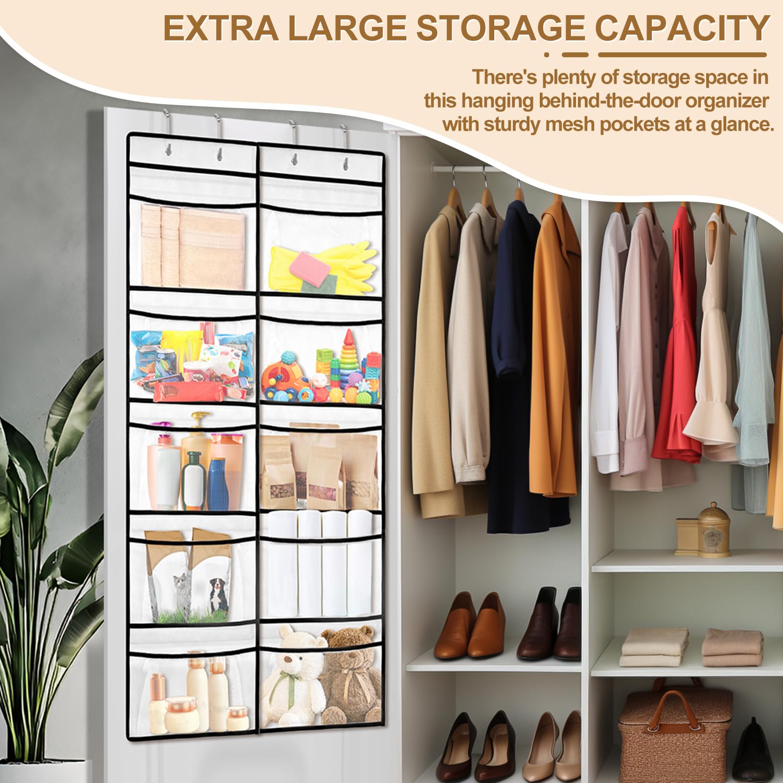 AiQInu Colgando Organizer z 10 kieszeniami z siatki i 4 haczykami, składana półka wisząca, organizer do szafy w akademiku, Baño, Cocina, Oficina (125 x 55 cm)
