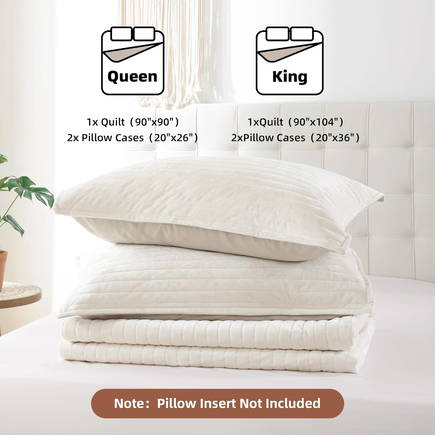 weigelia Polyester Quilts Queen Size Luxurious Soft Coverlet Striped Bedding Set Cream Quilt Set with 2 Matching Pillowcases, for All Season - Image 6