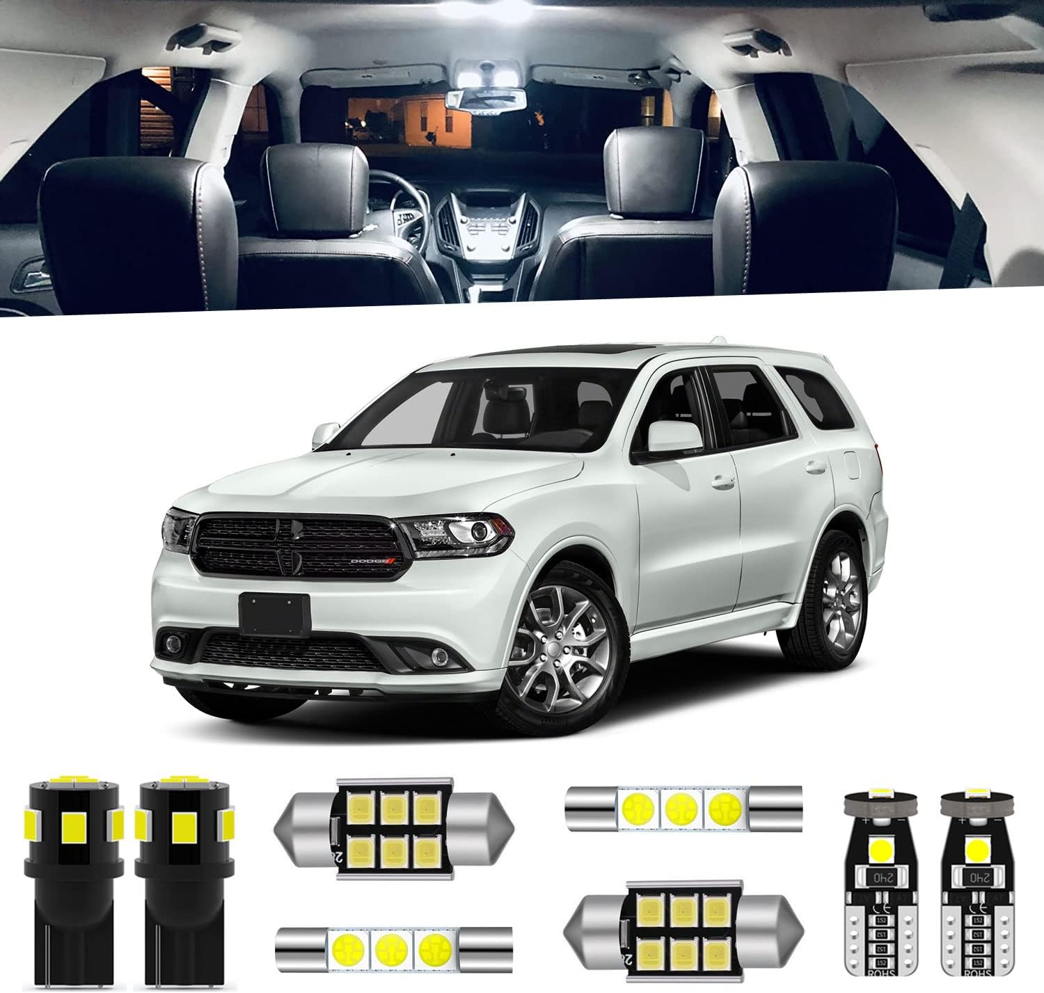 15-Pieces Durango LED Interior Light Kit Package for Dodge Durango 2011 2012 2013 2014 2015 2016 2017 2018 2019 2020 2021 White LED Lighting Package + License Plate Lights, Install Tool