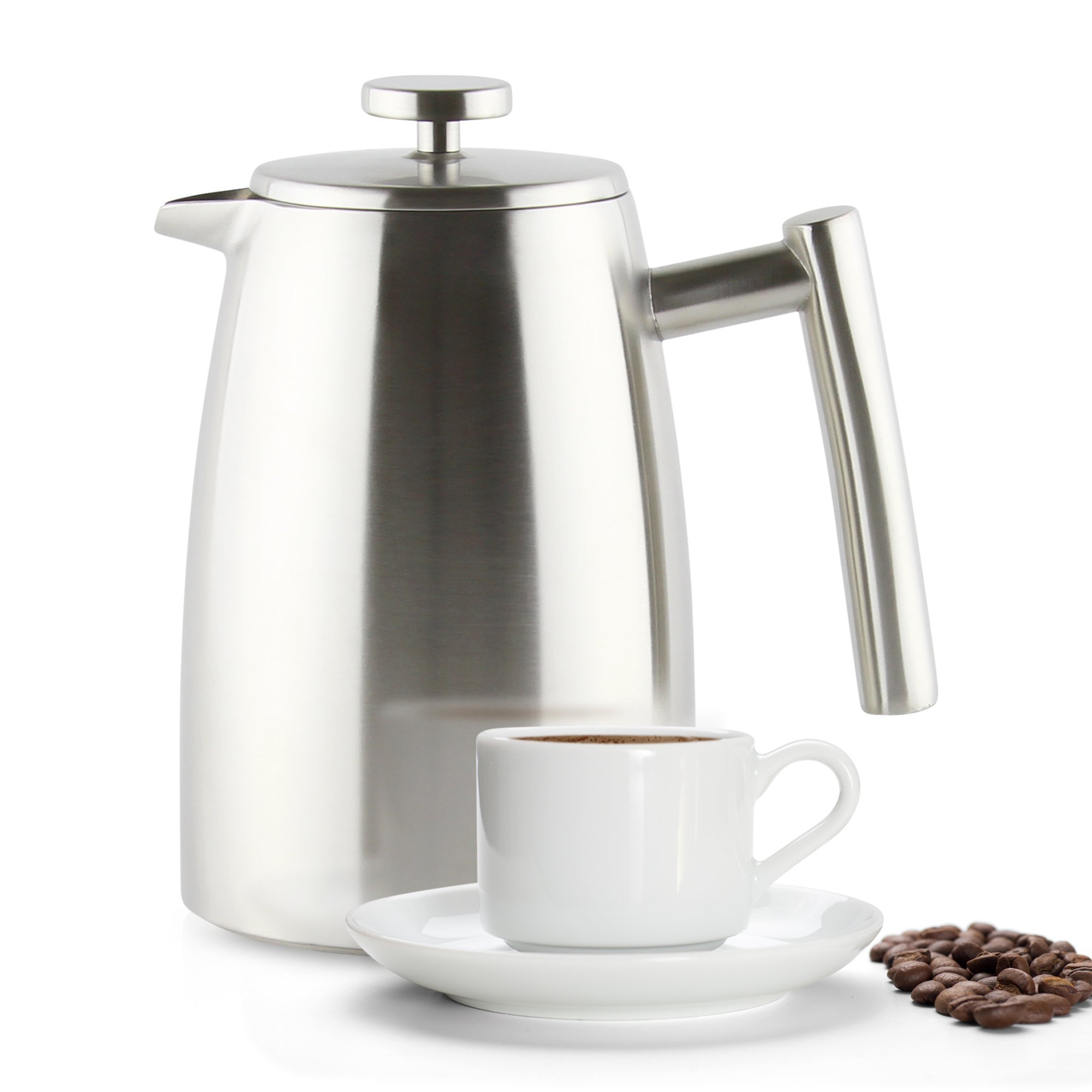 Café Stål Belmont Cafetiera a Doppia Parete da 16 Tazze / 2000 ml, Caffettiera a stantuffo in Acciaio Inossidabile 18/10, Caffettiera con Finitura a Specchio e Manici Resistenti al Calore