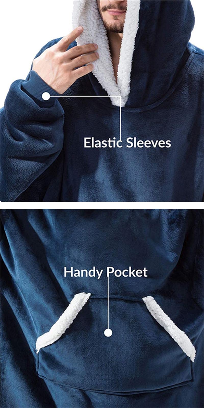 Coperta Extra Lunga Indossabile Con Cappuccio - Oversize per Donne e Uomini, Super Calda e Accogliente, Gigante in Flanella Spessa Con Maniche e Tasca