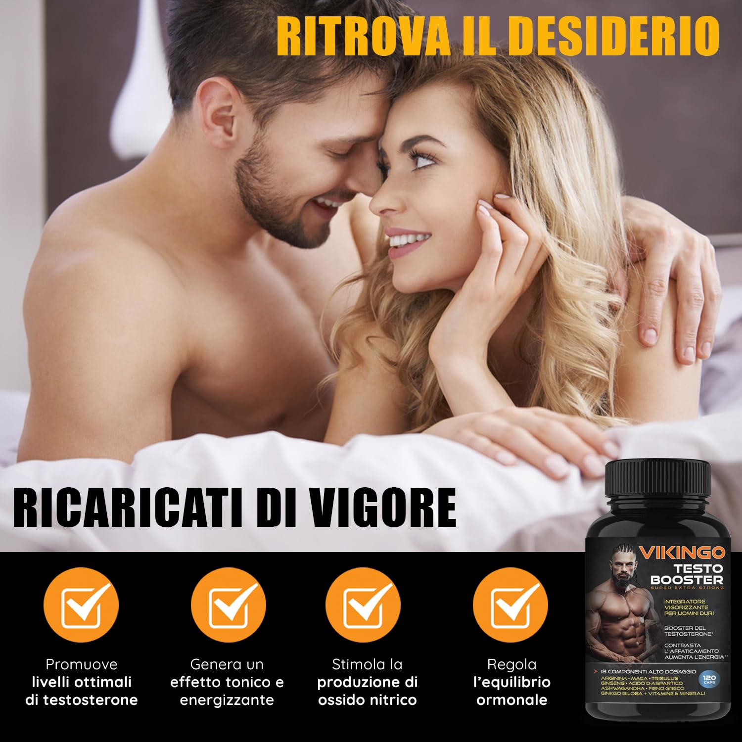 Vikingo Integratore Booster Di Testosterone Per Uomo, 120 Compresse. Formula Con Tribulus, Ashwagandha, Maca, Arginina, Vitamine E Minerali. Aiuta Ad Aumentare Massa Muscolare, Vigore E Energia. - 2