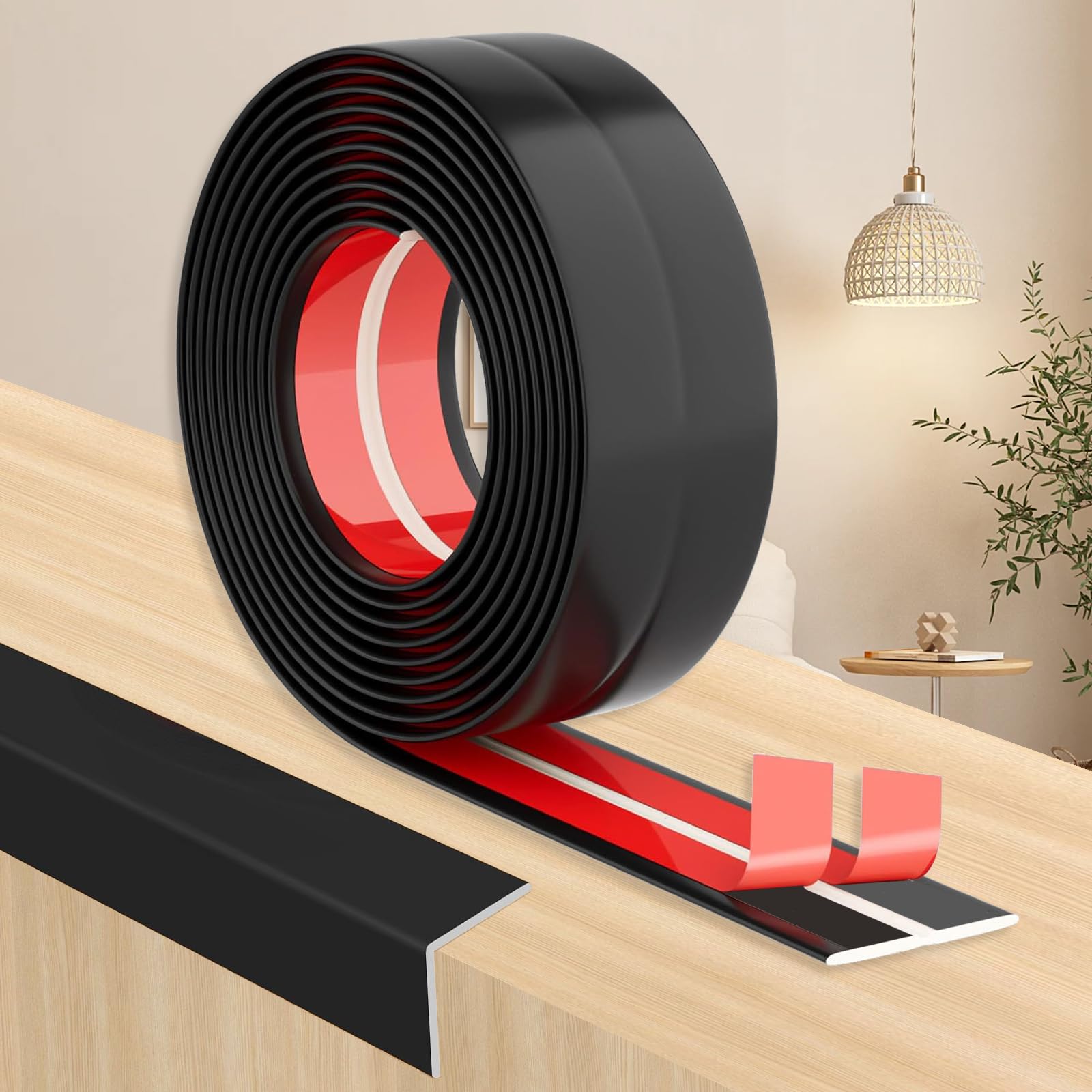 Modanatura decorativa autoadesiva Paraspigoli Muro, Profilo Angolare PVC per Muro, Piastrelle, Porte, Finestre, Bagno (Nero, 6cm x 8m)