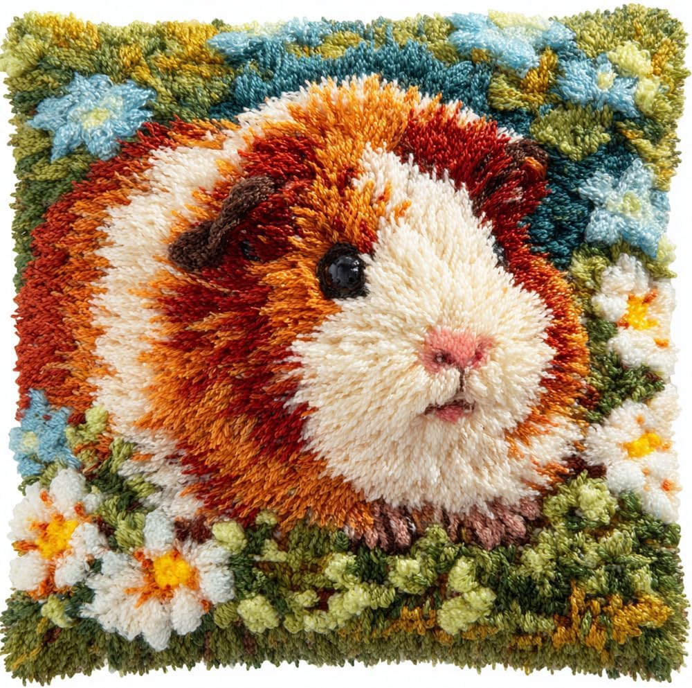FWRTYCB Latch Hook Kits for Adults Guinea Pigs and Flowers Latch Hook Pill