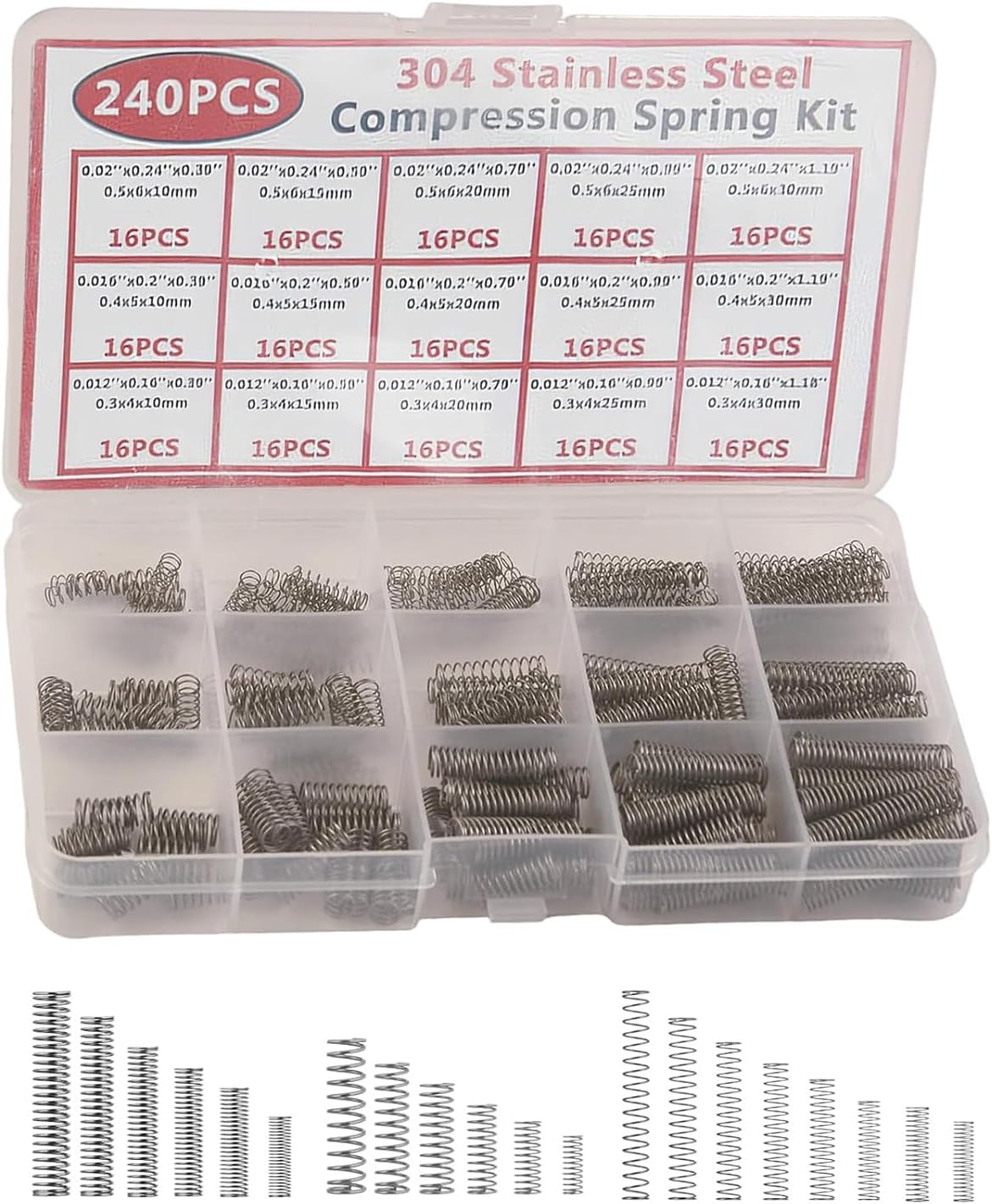 240PCS Compression Spring Kit, Small Springs Assortment for DIY Projects, Home Repairs, Bicycle Maintenance, Electronics Repair, 3D Printing Components Small Springs