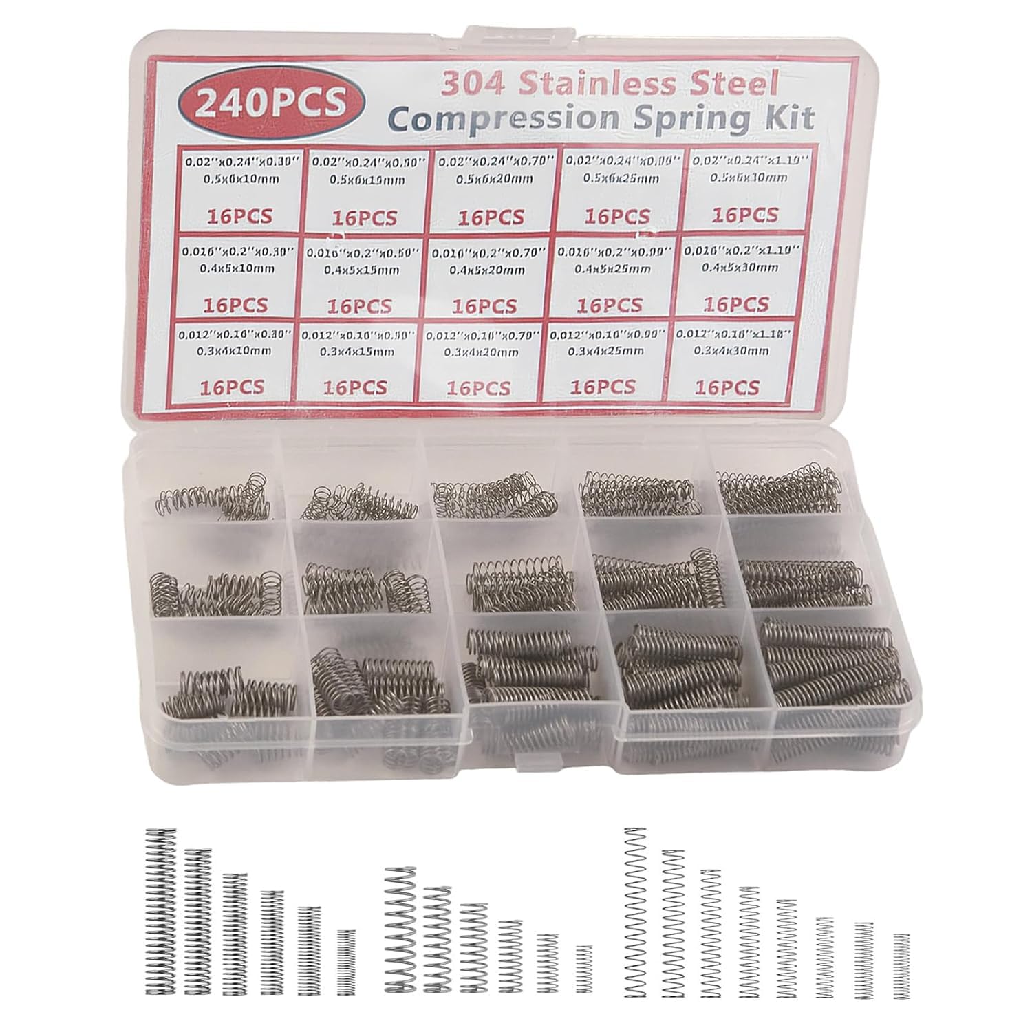 240PCS Compression Spring Kit, Small Springs Assortment for DIY Projects, Home Repairs, Bicycle Maintenance, Electronics Repair, 3D Printing Components Small Springs