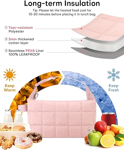 Miniatura 4 de Lonchera acolchada para mujer, lonchera acolchada para mujer, bolsas aisladas a prueba de fugas con correa de hombro ajustable para el trabajo,
