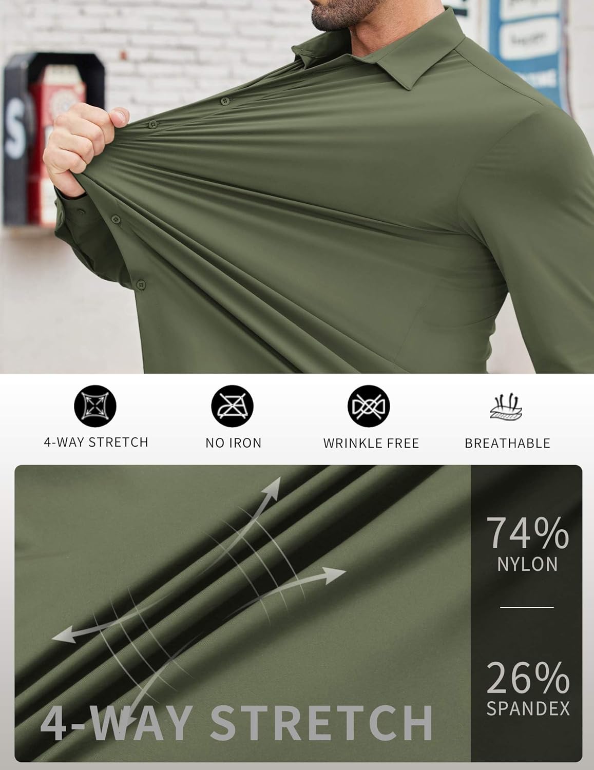 COOFANDY Mens Stretch Dress Shirts Muscle Fit Wrinkle Free Long Sleeve Button Down Shirt Business Casual Shirts - Image 6