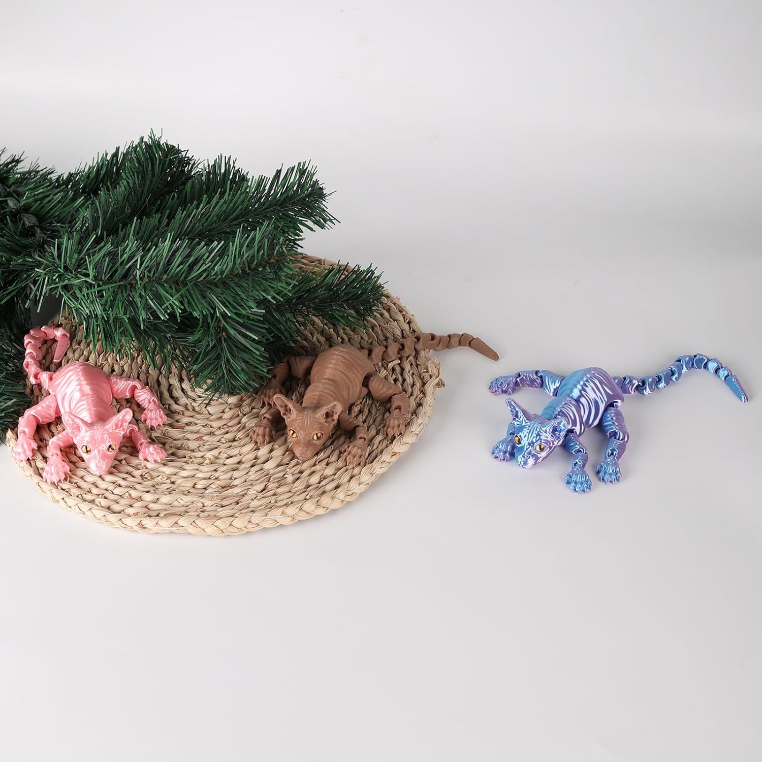 3D Printed Cat Animal Toys,12 Inches Hairless Cat Articulated Flexible Fidget Toys,Jumbo 3D Printed Sphynx Cat Animal Stress Toy for Home,Officec,Desk Decor
