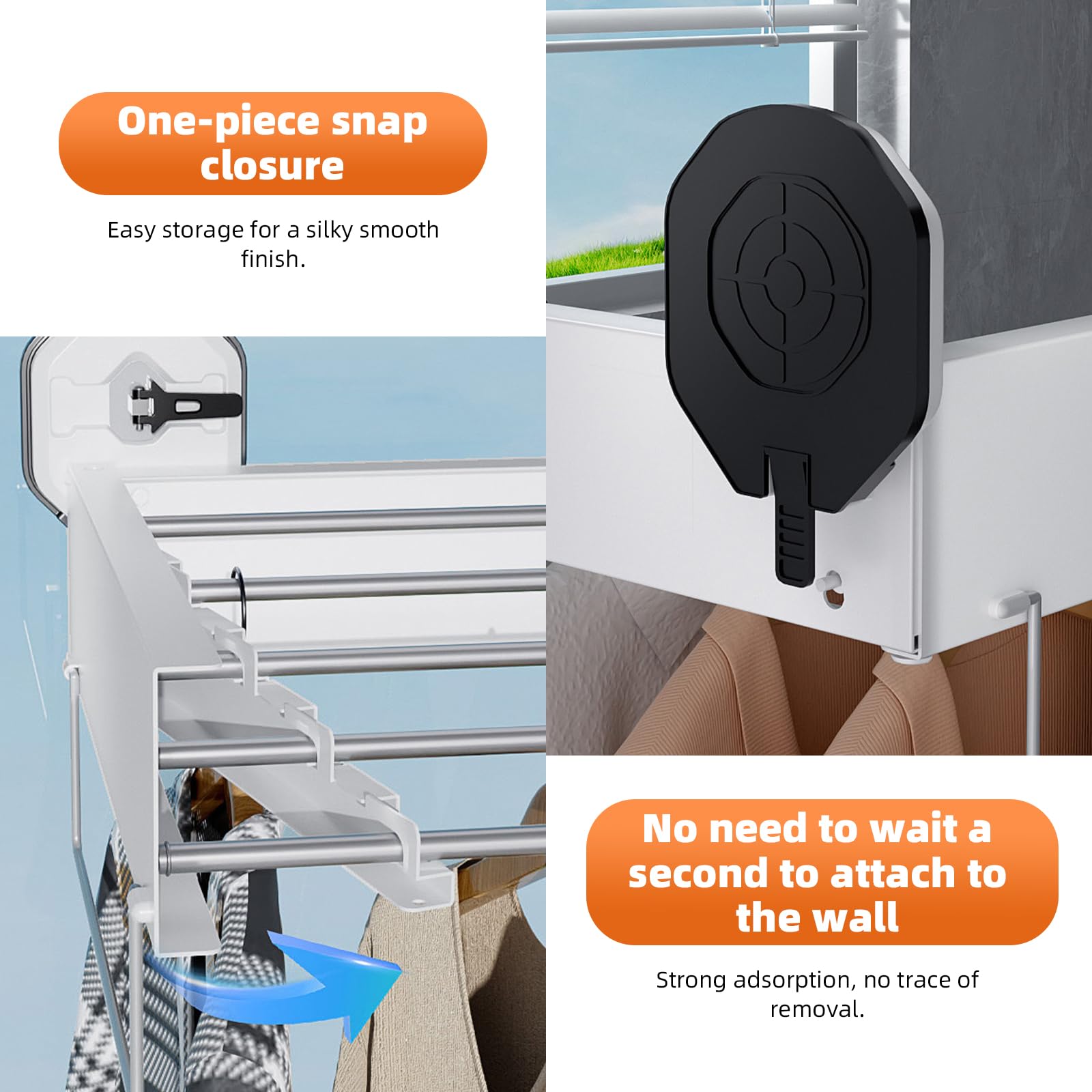 YCBTREE Séchoir à linge mural extensible avec ventouse, 50 x 25 cm, compact, peu encombrant et pliable, pour salle de bain, balcon, intérieur et extérieur, facile à monter, noir