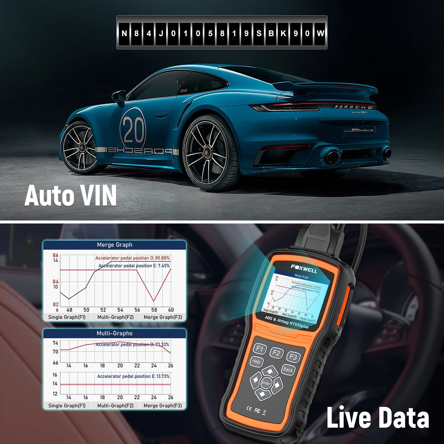 FOXWELL NT630 Plus OBD2 Scanner ABS SRS Code Reader Automotive Bi
