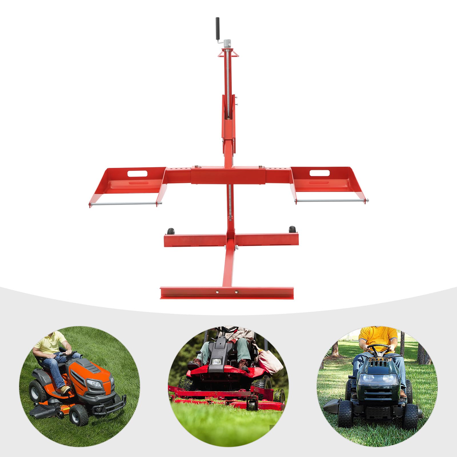 Elevador de cortacésped ajustable, herramienta de elevación de cortacésped con base resistente y 2 ruedas, elevador de cortacésped de acero al carbono independiente para levantar y reparar tractores