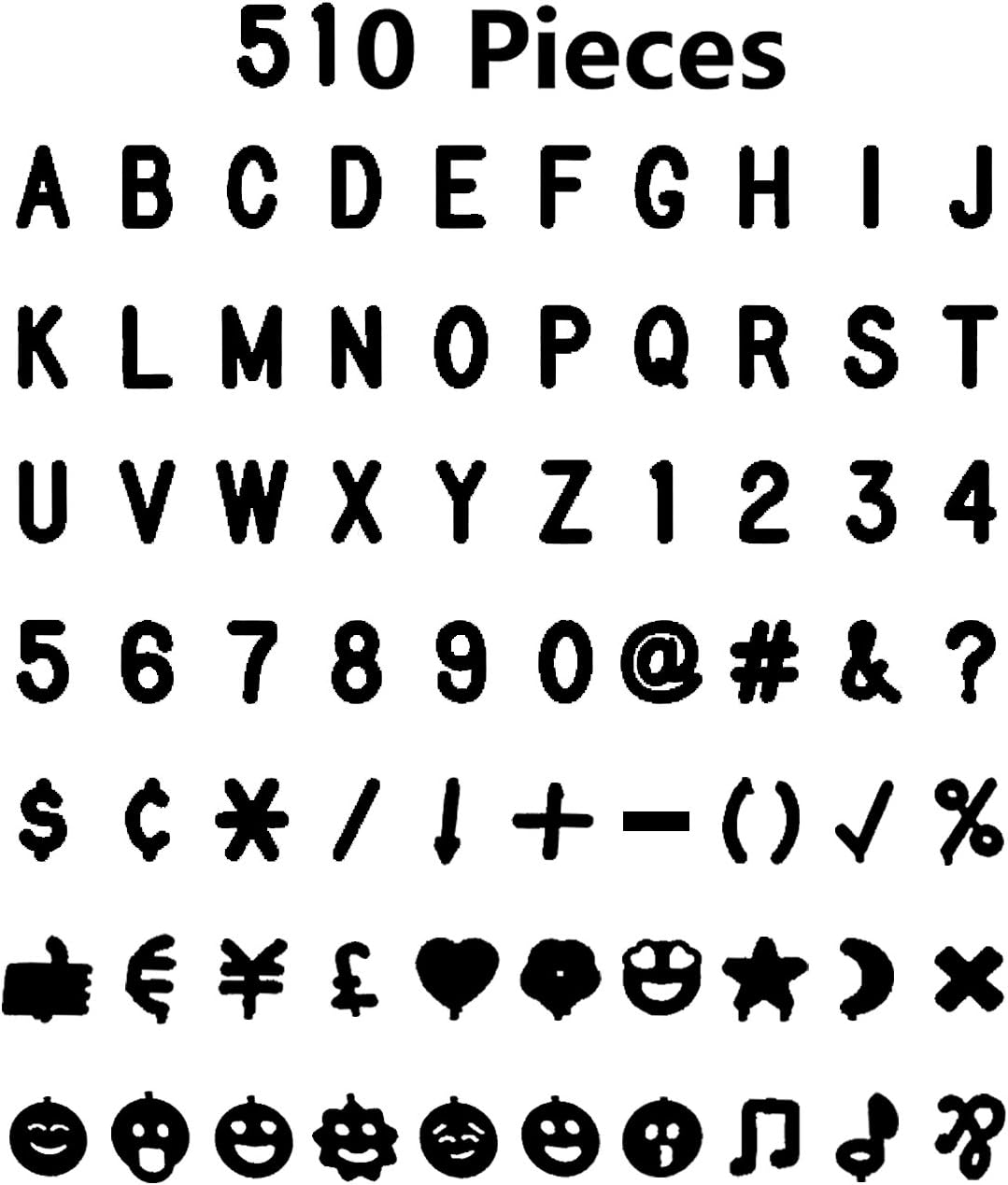 Hongfa Black Plastic Letter Set for Changeable Felt Letter Boards. 3/4 Letters, Set of 510 Characters by Felt Like Sharing.