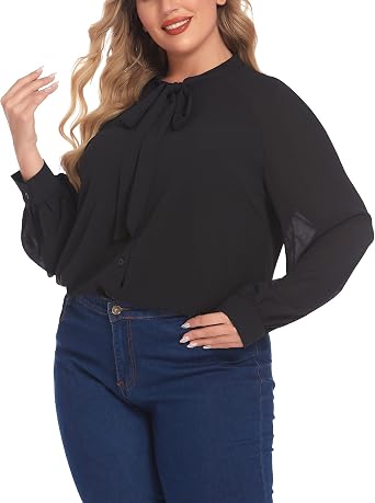 Tie-Bow Neck Chiffon Shirt Casual Tops 