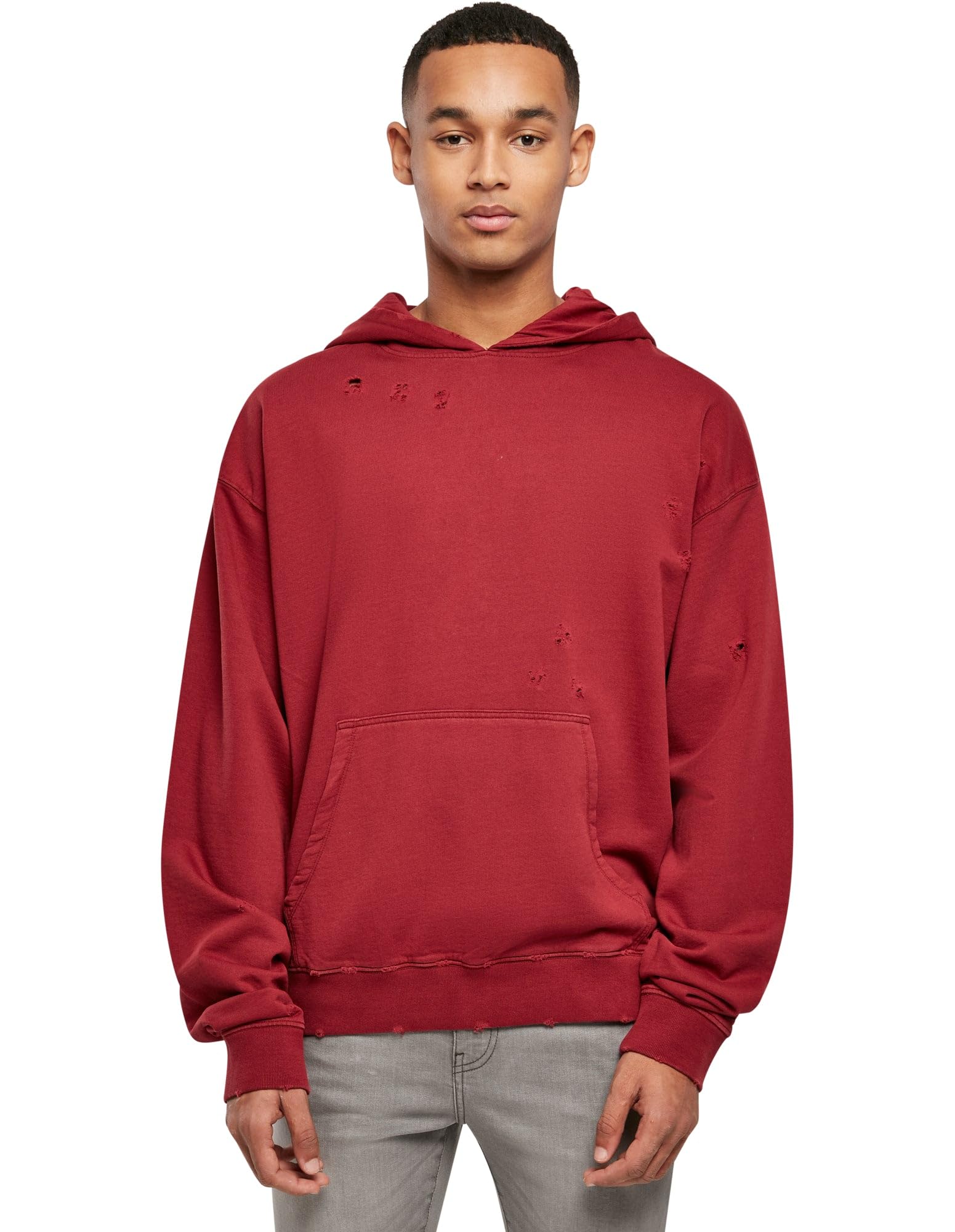 Urban Classics Men's Distressed Hoody Hooded Sweatshirt, Bloodstone, XL