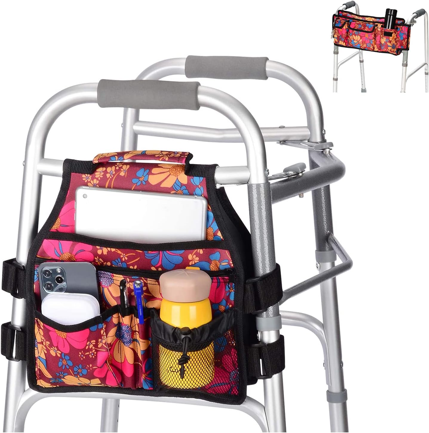 supregear Walker Bag and Side Bag Bundle, 2 Folding Walker Basket Organizer Pouch Tote with Multiple Pockets and Zippered Compartment for Walker Rollator Scooters Wheelchair : Health & Household