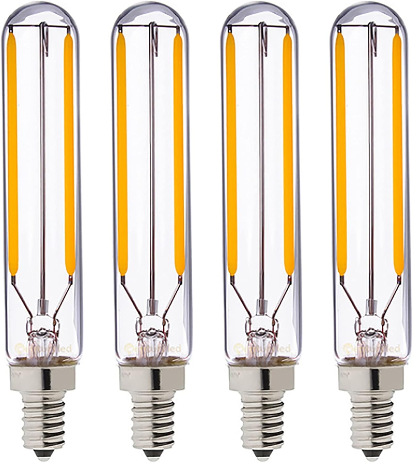 E12 T20 Vintage LED Light Bulb 2W Dimmable Tubular Edison Bulb 120mm Long Filament Tube Lamp Antique COB Candelabra Light for Cabinet Display Cabinet 2200K Warm White, AC 110V, Clear Glass, 4 Pack
