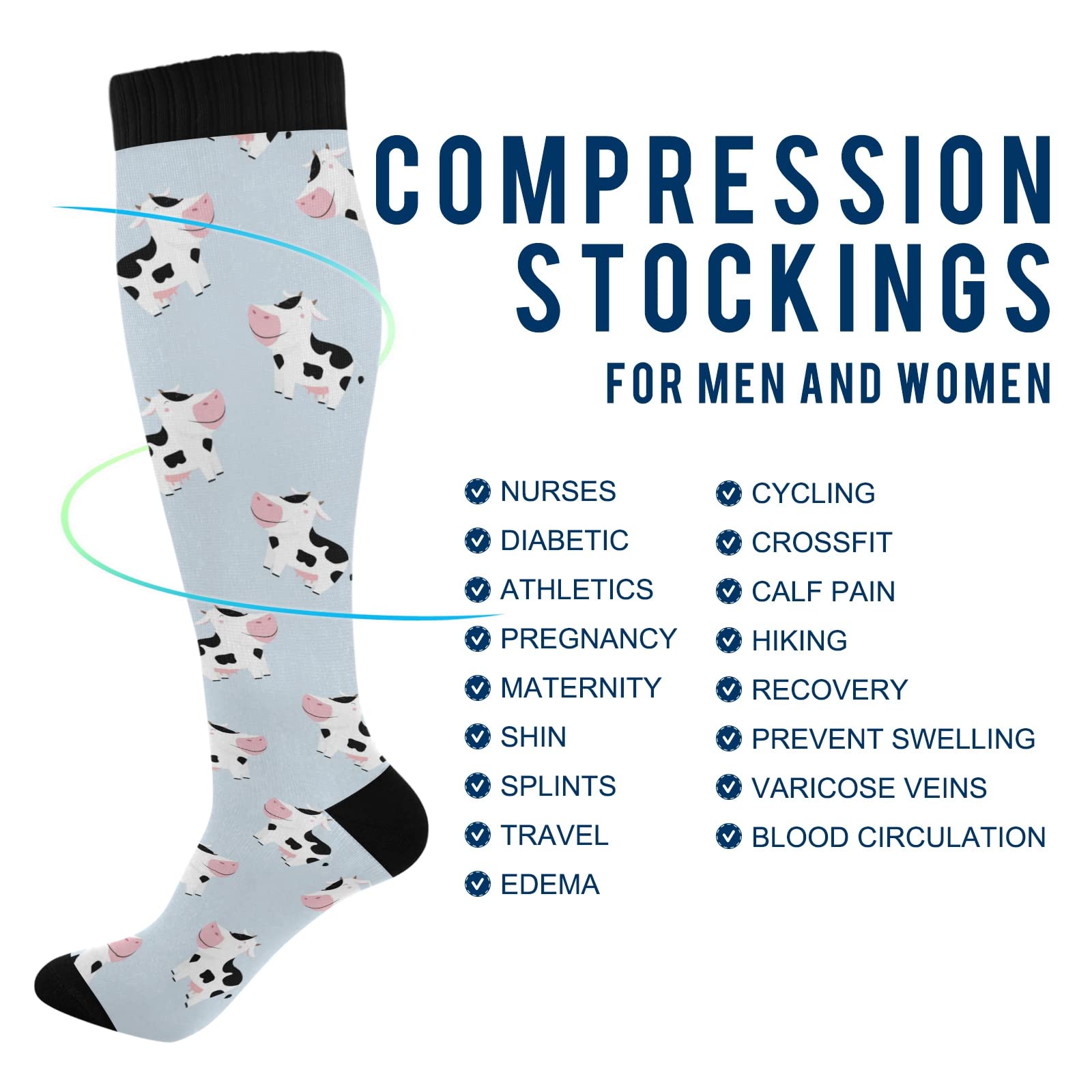 Snapklik.com : Cute Farm Cow Compression Socks For Men And Women Knee ...