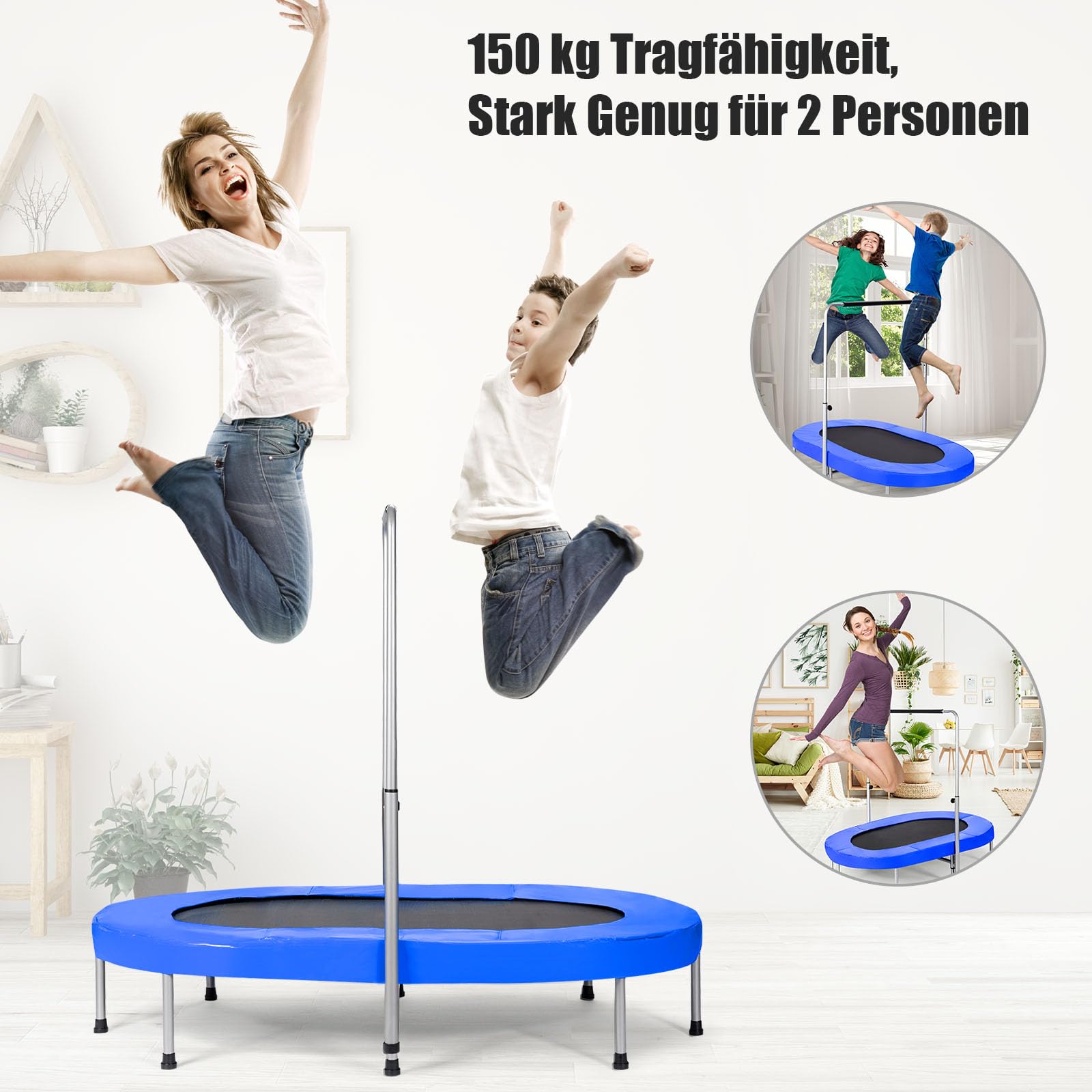 GOPLUS Trampolina dla 2 dzieci, 5-stopniowa regulacja poręczy, składana trampolina dziecięca do użytku wewnątrz i na zewnątrz, trampolina fitness dla dzieci/dorosłych, obciążenie do 150 kg