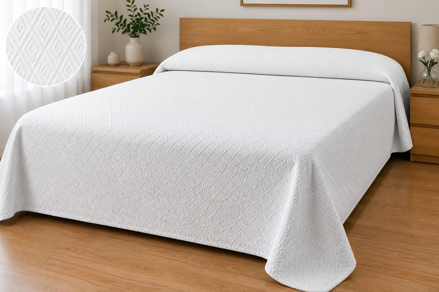 Euroricami Copriletto Matrimoniale Estivo Cotone,100% Made in Italy - Telo Singolo 100% Cotone Piquet, Adatto Come Telo Arredo, Copri Letto 2 Piazze 280x270,Stile Country, (BIANCO)