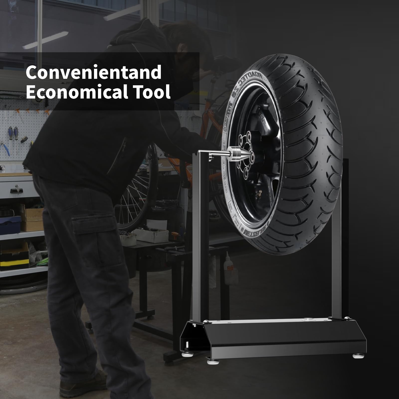 Equilibratore per Pneumatici, con Coni di centraggio Regolabili, bilanciatore Portatile per Pneumatici Fino a 40 cm, per Moto, ECC.
