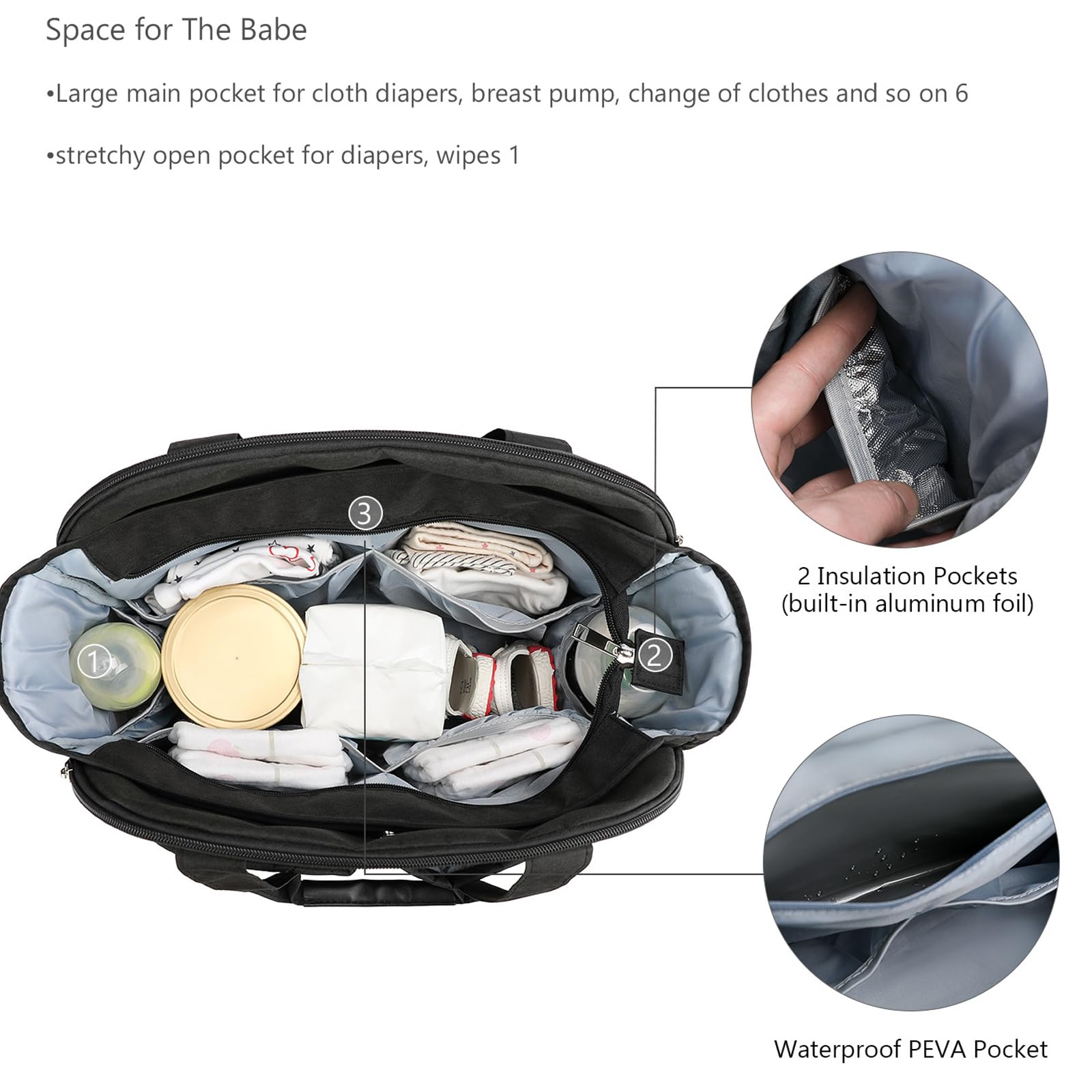Bolsa de pañales acolchada resistente al agua, organizador de almacenamiento de gran capacidad para bebé, esencial para viajes y uso diario de los padres, bolsa de pañales impermeable