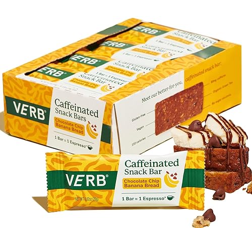 Verb Energy Barras energéticas bajas en azúcar de 110 calorías y pan de plátano con chispas de chocolate, sin gluten, con té verde orgánico, 0.92 oz