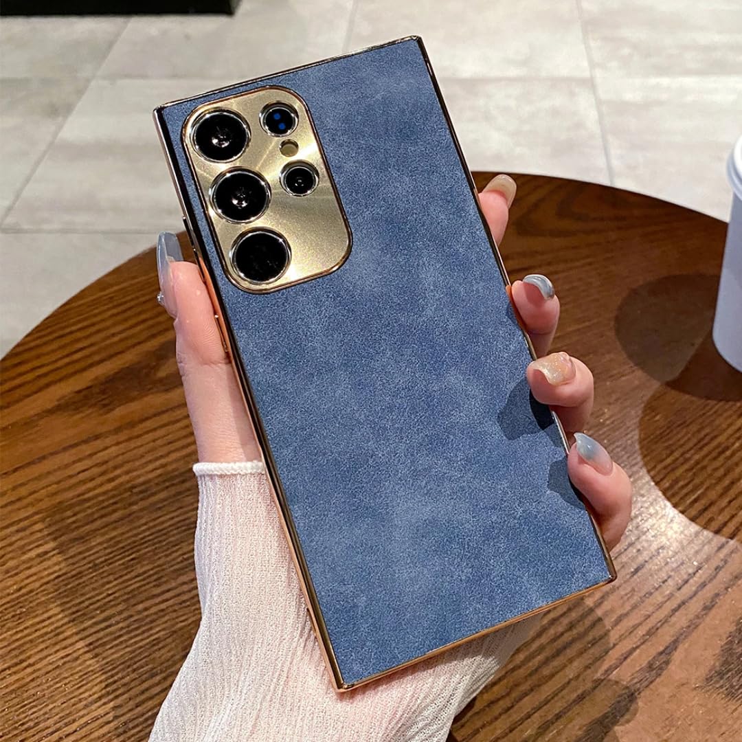 Coque antichoc pour S24 bleu marine étui de luxe en cuir mat premium