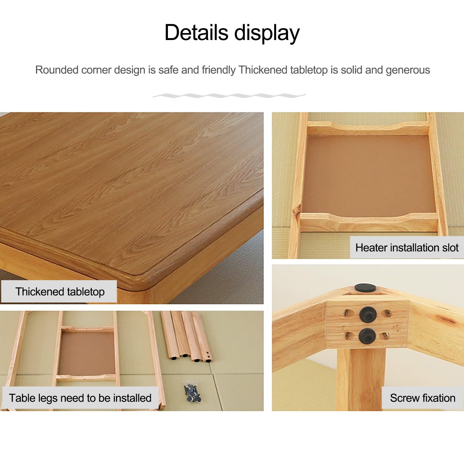 Dieser Tisch mit Heizung aus natürlichem Holzmaterial, beheizter Tatami-Tisch mit Fußwärmer, quadratische Tischplatte, Schlichtes Design für die Küche zu Hause (gelb)
