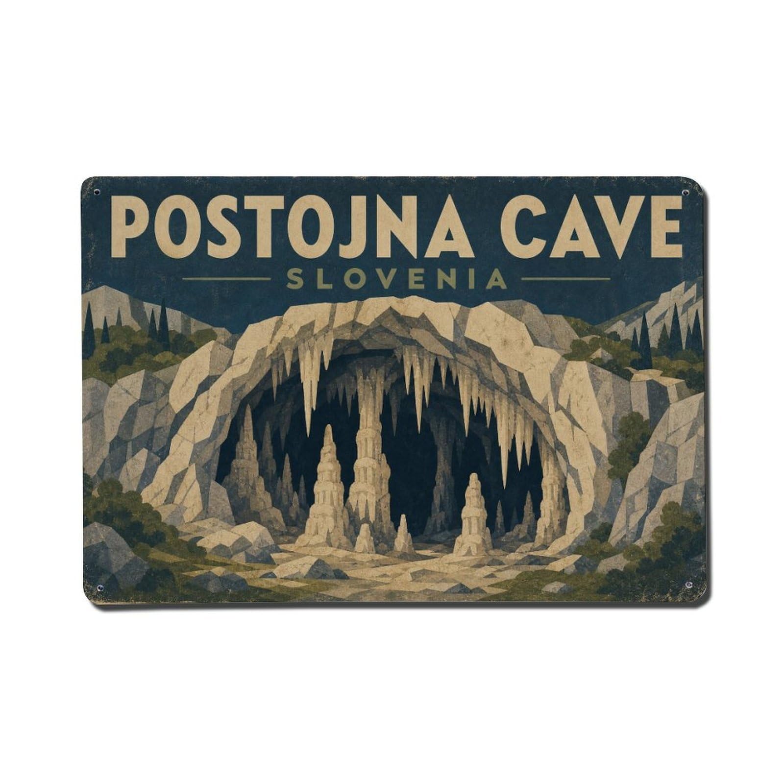 Vintage Travel Slovenia Postojna Cave Metal Tin Sign Plaque Wall Decor for Cafe, Club Bar, Office, Garden Metal Poster 8x12Inch