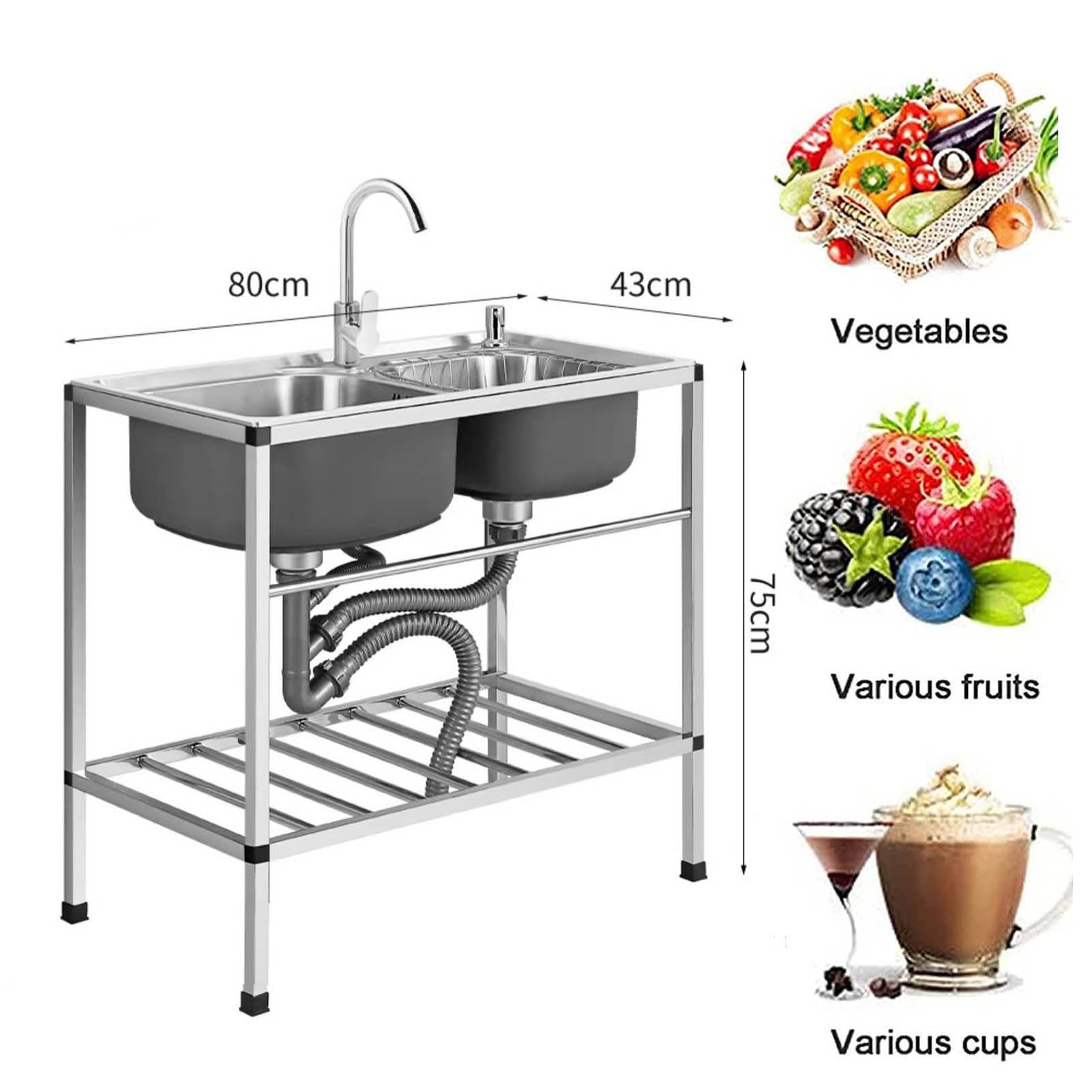 Lavavajillas Multifuncional de 2 Compartimentos para Uso Comercial, con Doble Cuy Grifo Giratorio de 360°. Ideal para Cocina, Lavandería, Exteriores, Garaje Y Restaurantes.