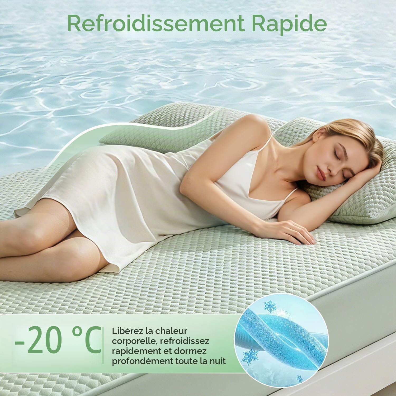 Surmatelas rafraîchissant - Imperméable - 140 x 200 cm - Surmatelas rafraîchissant 3D - Avec protection en TPU - Hauteur de 30 cm - Respirant - Été et hiver