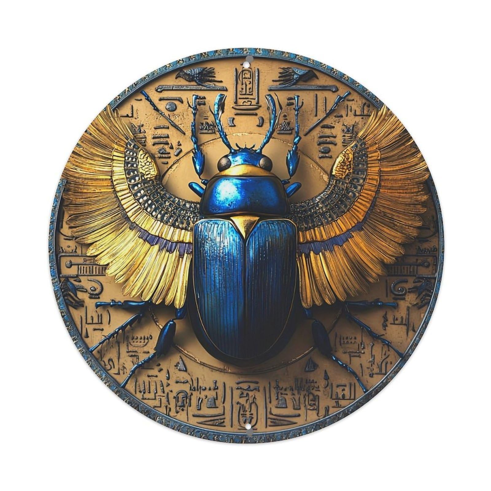 Egyptian Scarab Beetle Hieroglyphic Design Vintage Metal Tin Sign Retro Wall Decor for Home Bar Garage Cafe, Indoor & Outdoor Decorative，circle Metal Poster, 8x8 Inch