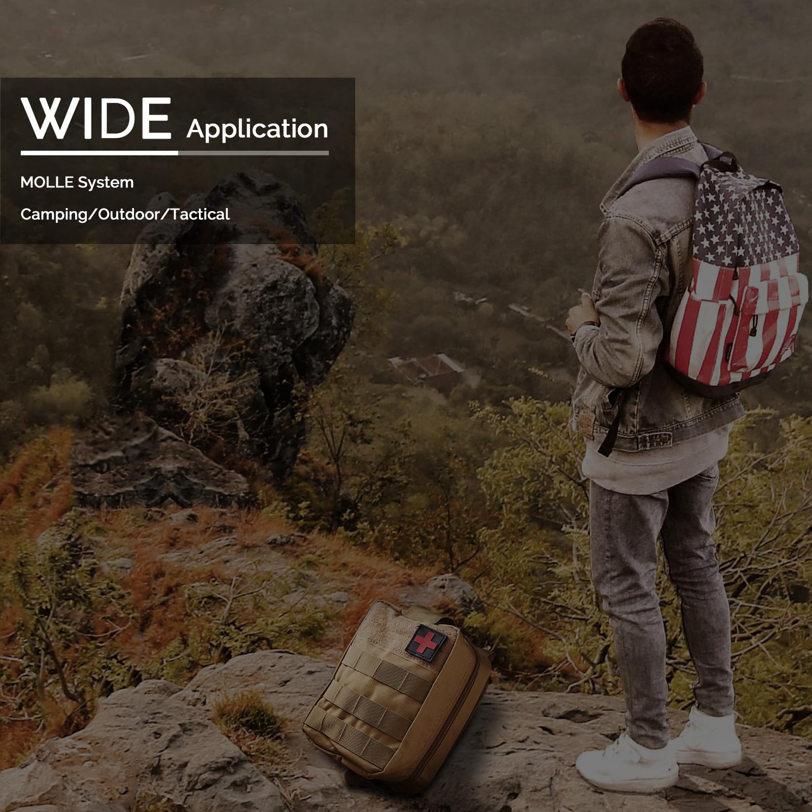 IFAK - Kit de primeros auxilios para trauma, bolsas Molle, kit de supervivencia de emergencia para coche táctico militar, viajes, senderismo, camping, con sello de pecho ventilado, vendaje israelí